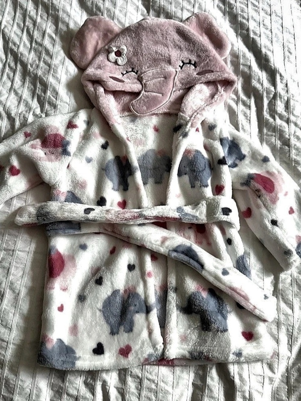 Hudson Baby Infant Girl Plush Animal Face Bathrobe, Elephant